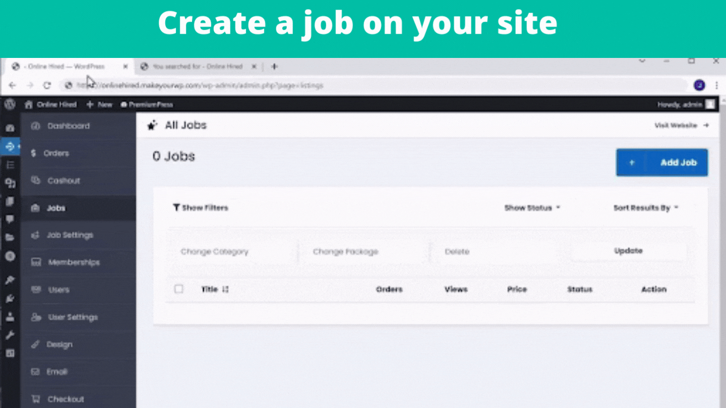 Create a job on your site