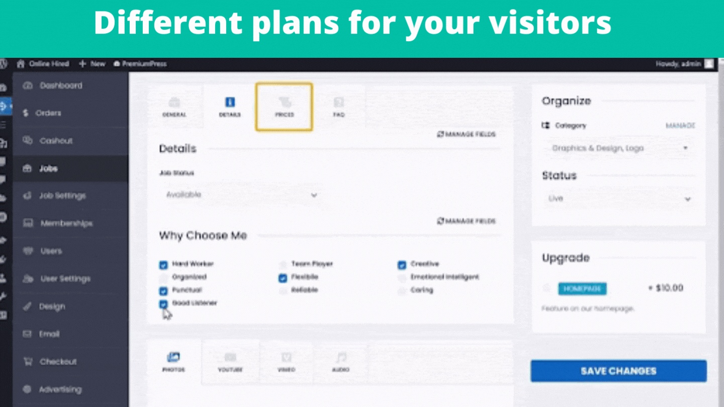 Different plans for your visitors