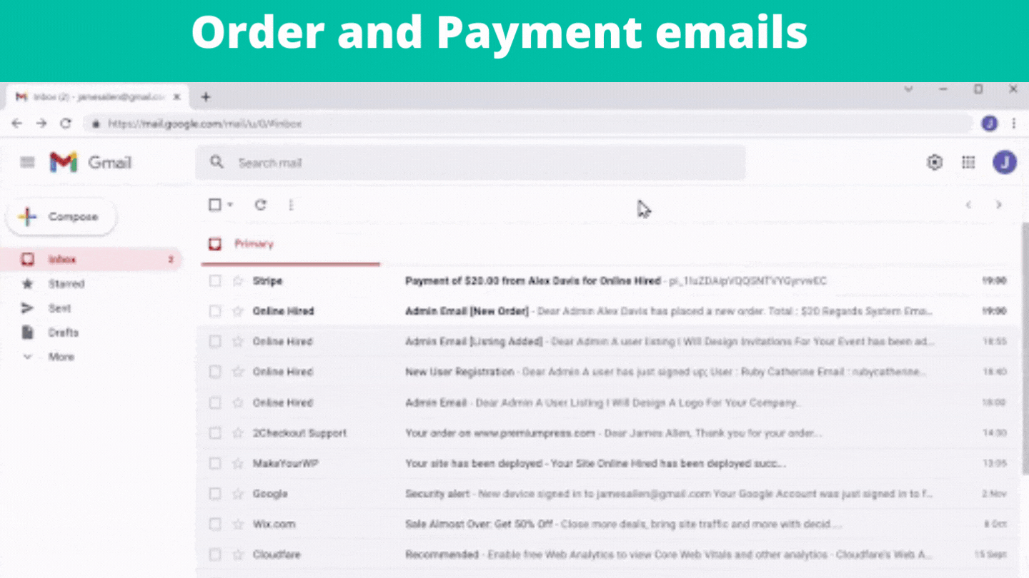 Order and Payment emails
