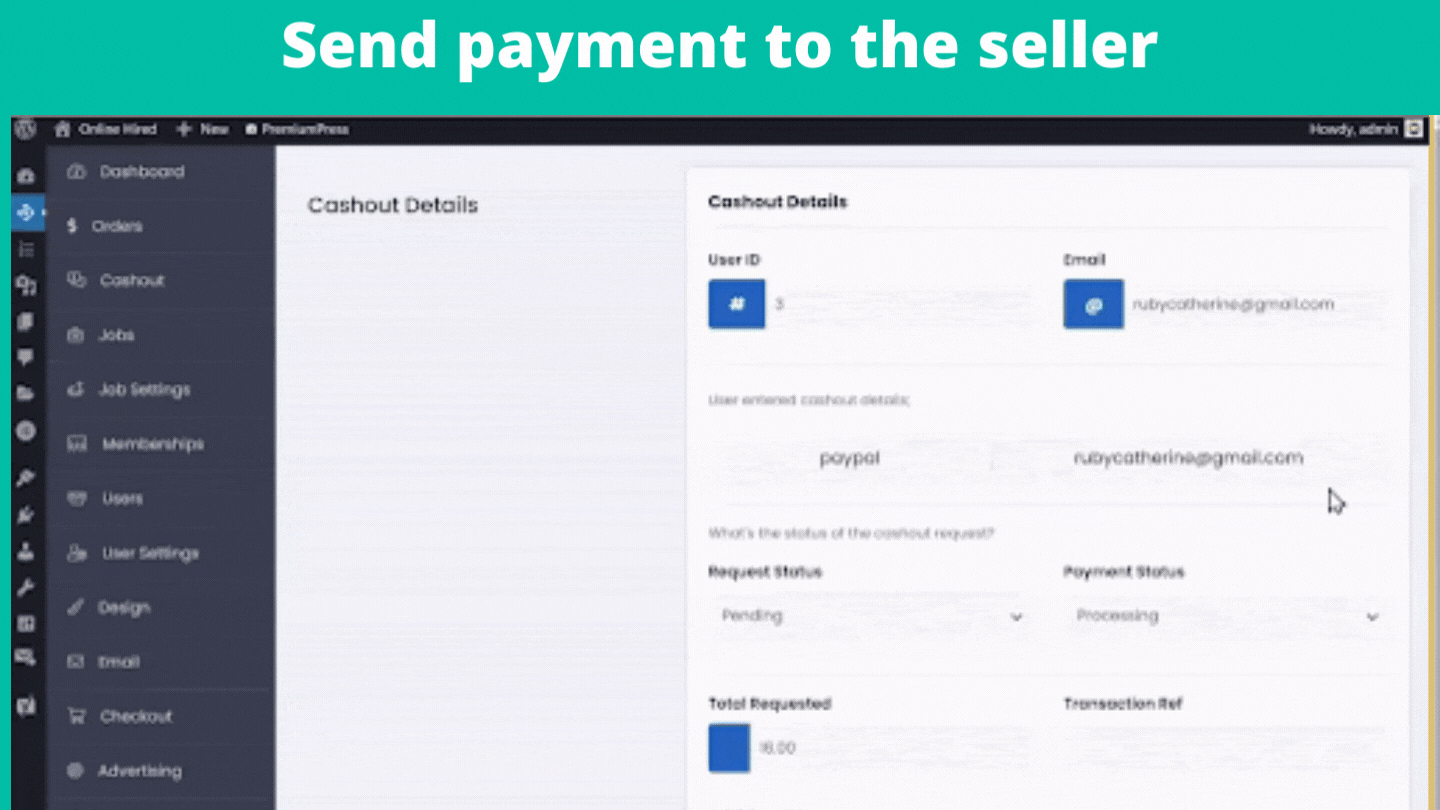 send the payment to the seller