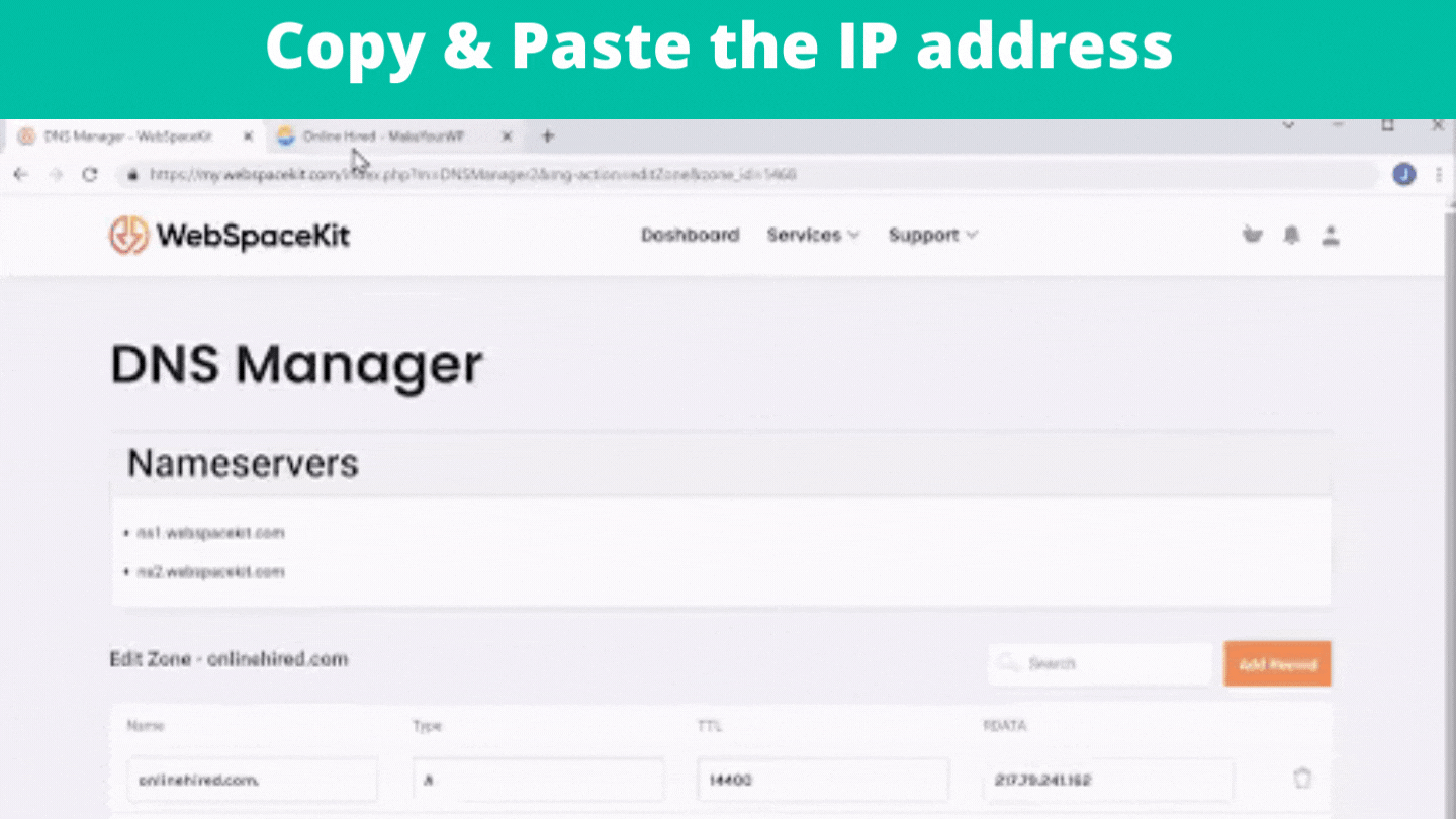 Copy & Paste the IP address