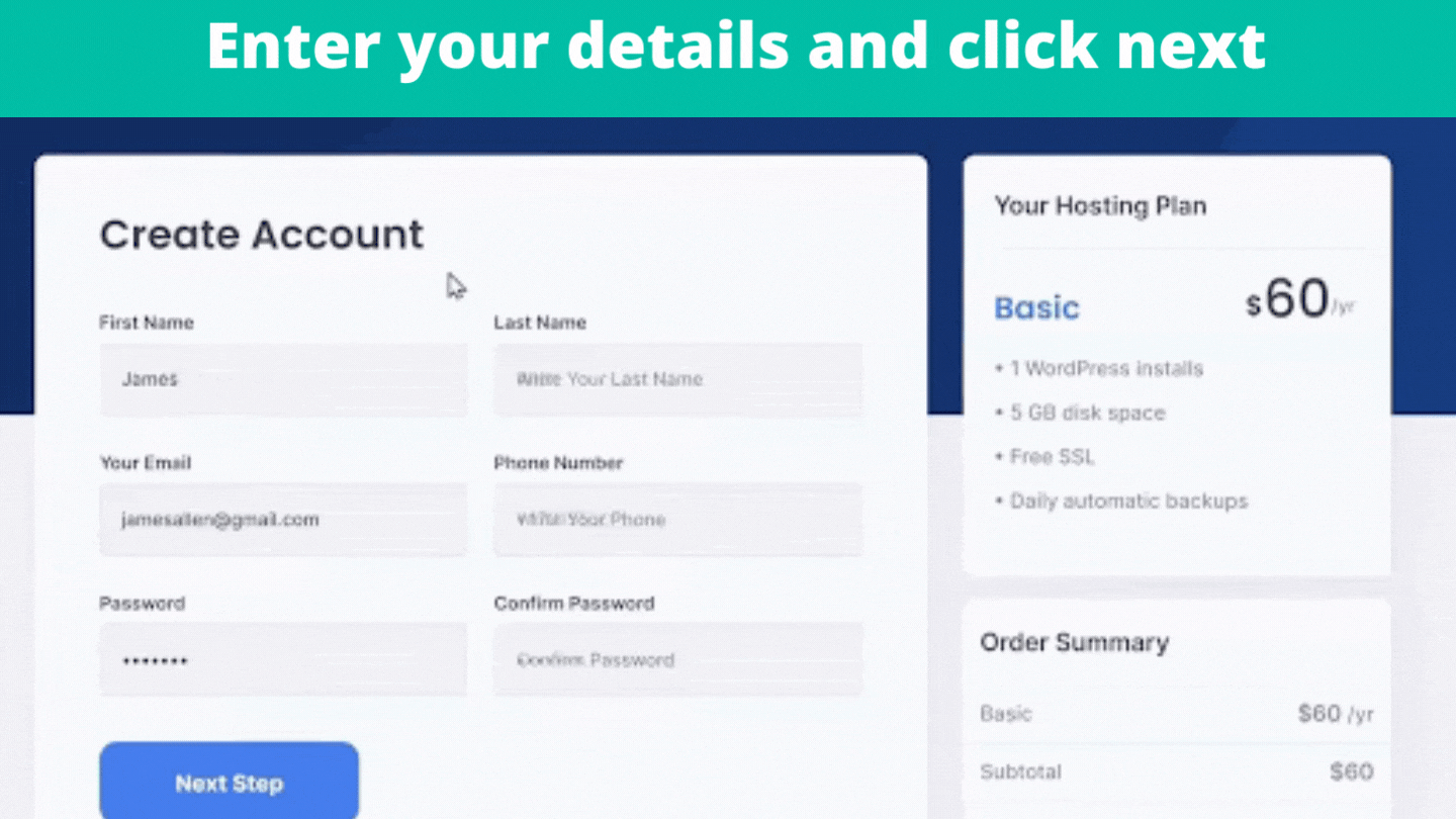 Enter your details and click next