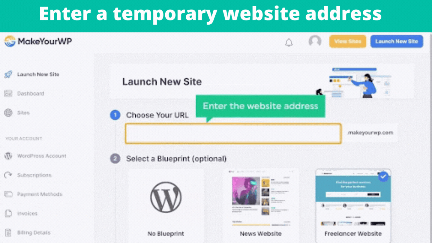 Enter a temporary website address